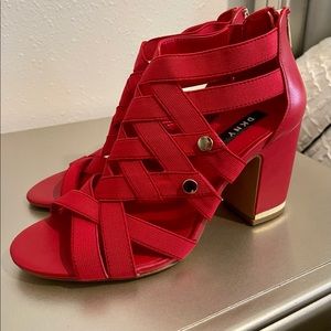 DKNY Women’s red/gold block heels